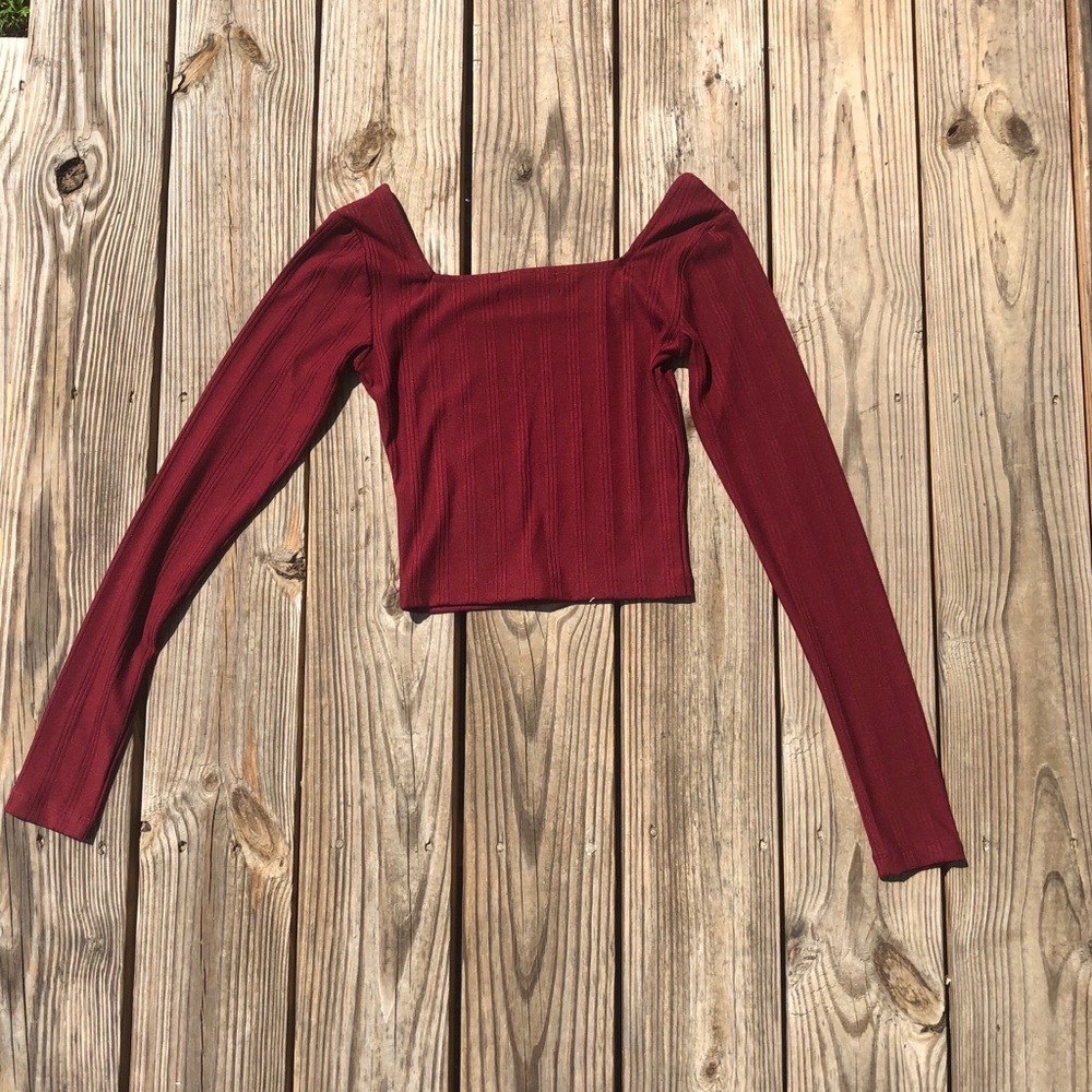 Urban Outfitters Long Sleeve Burgundy Crop Top